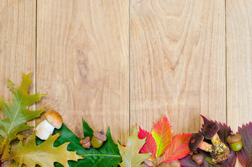 Naklejka na ściany i meble Autumn background, wood desk