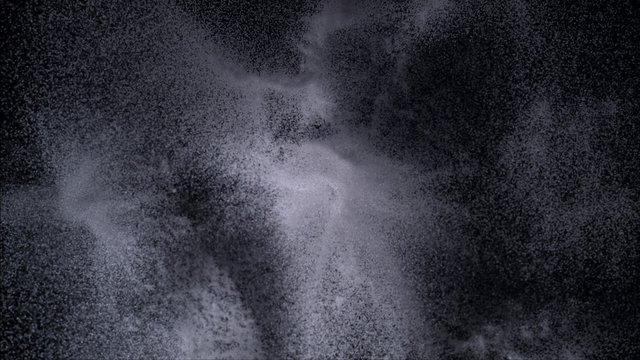 4K 30fps, White powder/particles fly after being exploded against black background shot with high speed camera, phantom flex 4K.