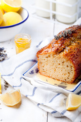 Lavender, lemon cake and lavender flowers