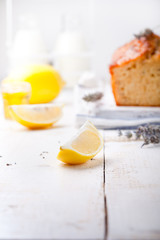Lavender, lemon cake and lavender flowers