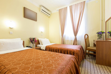 Interior of a double bed hotel room