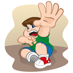 Illustration of a child trapped in fear trying to protect