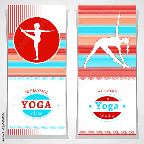 Vector Yoga Illustration Yoga Posters With Floral Ornament And
