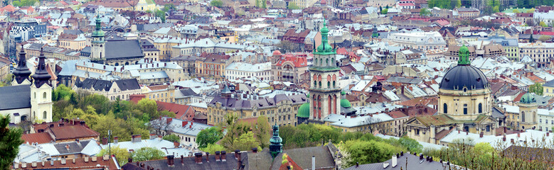 Panorama. Old city Lviv. Central part of Lvov. Ukraine