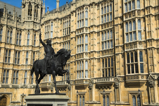 Richard I, (Richard The Lionheart) Statue At The Houses Of Parliament In Westminster, London, England, UK, Which Was Created By Baron Carlo Marochetti And Completed In 1867