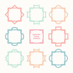 Set of mono line retro frame. Vector illustration. Isolated elegant design elements, border. Collection of symbols. Greeting cards, wedding invitations. Labels, badges