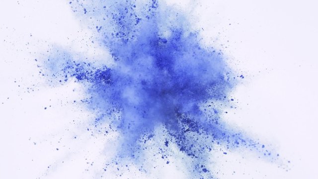 Colorful powder/particles fly after being exploded against black background. Shot with high speed camera, phantom flex 4K.  Slow Motion. Unedited version is included at the end of clip.