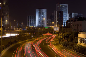 Fototapeta na wymiar Ayalon Freeway At Night, The night cityscape