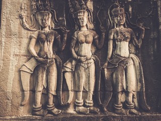 Detail sculpture at Angkor Wat, Siem Reap, Cambodia.