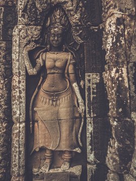 Detail sculpture at Prasat Bayon temple in Angkor, Siem Reap, Cambodia.