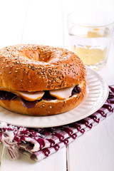 Cheese and smoked chicken breast  bagel
