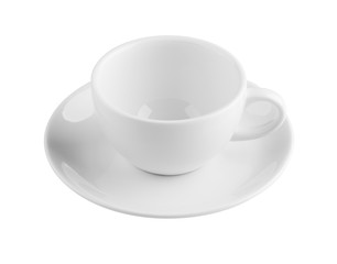 Empty white coffee cup isolated on white background with paths