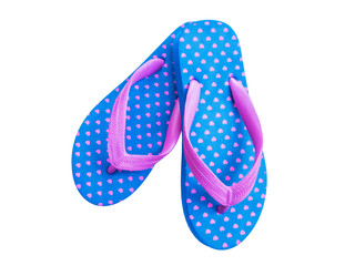 Blue flip flop with pink heart pattern