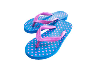 Blue flip flop with pink heart pattern