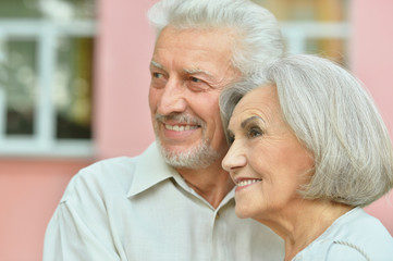 mature couple on  in summer park