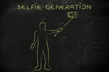 person taking a photo with phone, with text Selfie generation