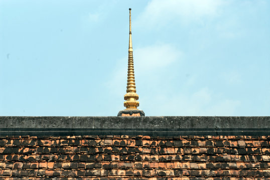 Ancient Reclining buddha in Wat Puthai Sawan temple in Ayutthaya Historical Park of Thailand,Thailand.