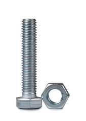 Large metal screw on a white background