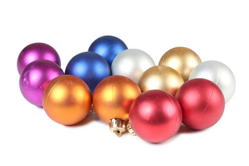 Christmas balls in box on white background