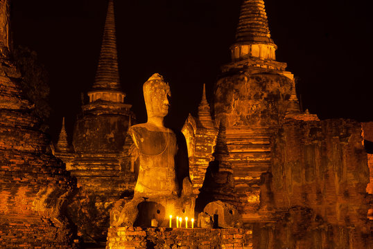 Ancient Reclining buddha in Wat Puthai Sawan temple in Ayutthaya Historical Park of Thailand,Thailand.