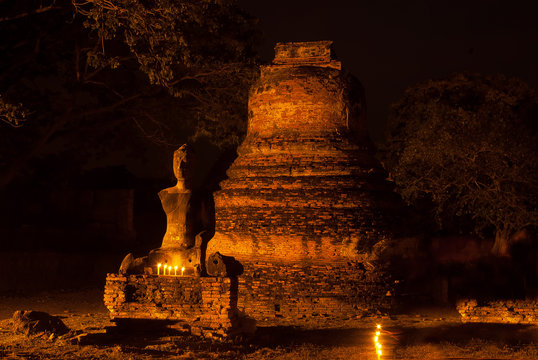 Ancient Reclining buddha in Wat Puthai Sawan temple in Ayutthaya Historical Park of Thailand,Thailand.