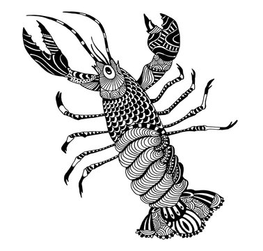 Vector Zentangle Crayfish 