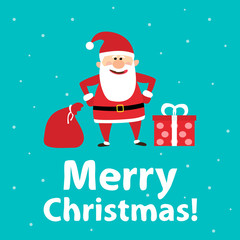 Merry christmas.santa claus with  bag of gifts and gift box