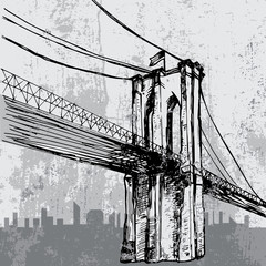 Hand drawn Brooklyn Bridge - vector - 96380945