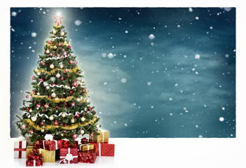 Obraz premium decorated Christmas tree and gift boxes