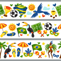 Brazil seamless borders with stylized objects and cultural symbols