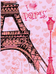Paris grunge background with Eiffel tower