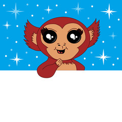 Vector banner with monkey holding a place for text. Greeting Card Happy New Year 2016 with monkey.
