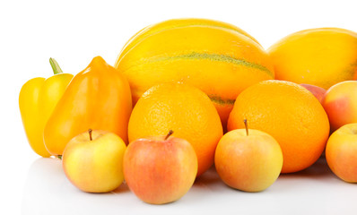 Bright fruit and vegetables composition isolated on white