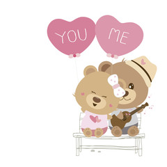 Love concept of couple teddy bear doll sing a song
