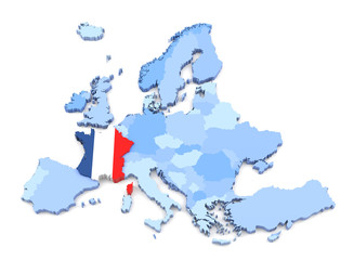 Fototapeta premium Europe Map, France with Flag