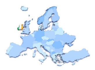 Europe Map, Ireland with Flag