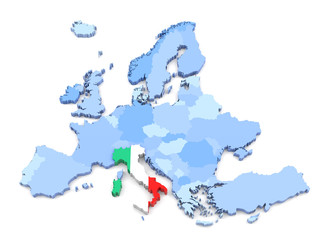 Europe Map, Italy with Flag