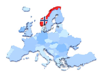 Europe Map, Norway with Flag