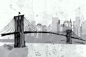 Fototapeta premium Hand drawn Brooklyn Bridge - vector