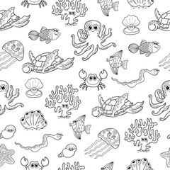 Seamless vector background with sea animals..
