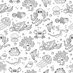 Seamless vector background with sea animals..