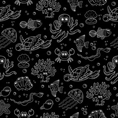 Seamless vector background with sea animals..