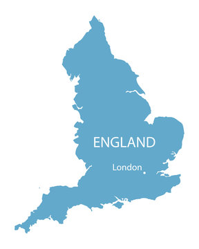 blue vector map of England with indication of London