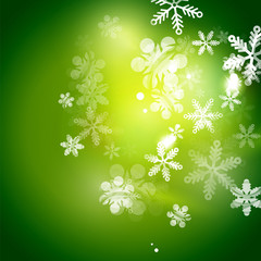 Holiday green abstract background, winter snowflakes, Christmas and New Year design template