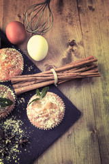 Homemade muffins with star anise, cinnamon and mint