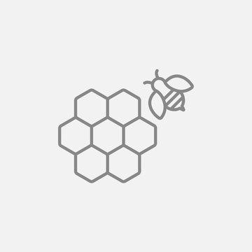 Honeycomb And Bee Line Icon.