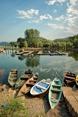 Obraz premium Row Boats On Lake Skadar National Park, Montenegro