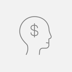 Head with dollar symbol line icon.