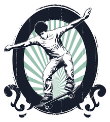 stencil skate shield with rider jumping