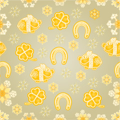 Seamless texture symbols for luck gold background vector